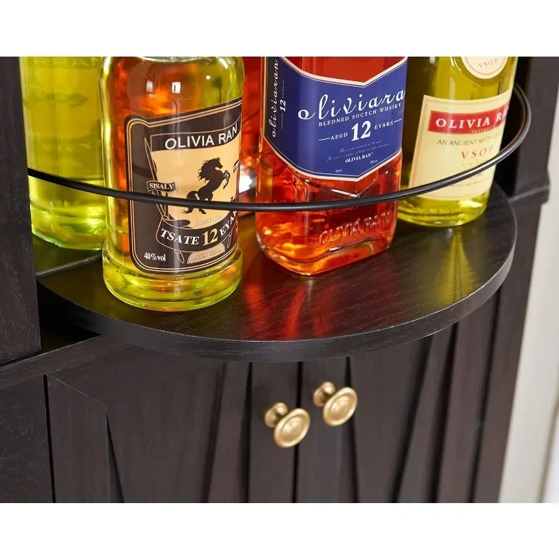 68.5" Versatile Corner Bar Cabinet with Wine Storage, Adjustable Shelf Height, 6-Bottle Wine Rack, Stemware Rack