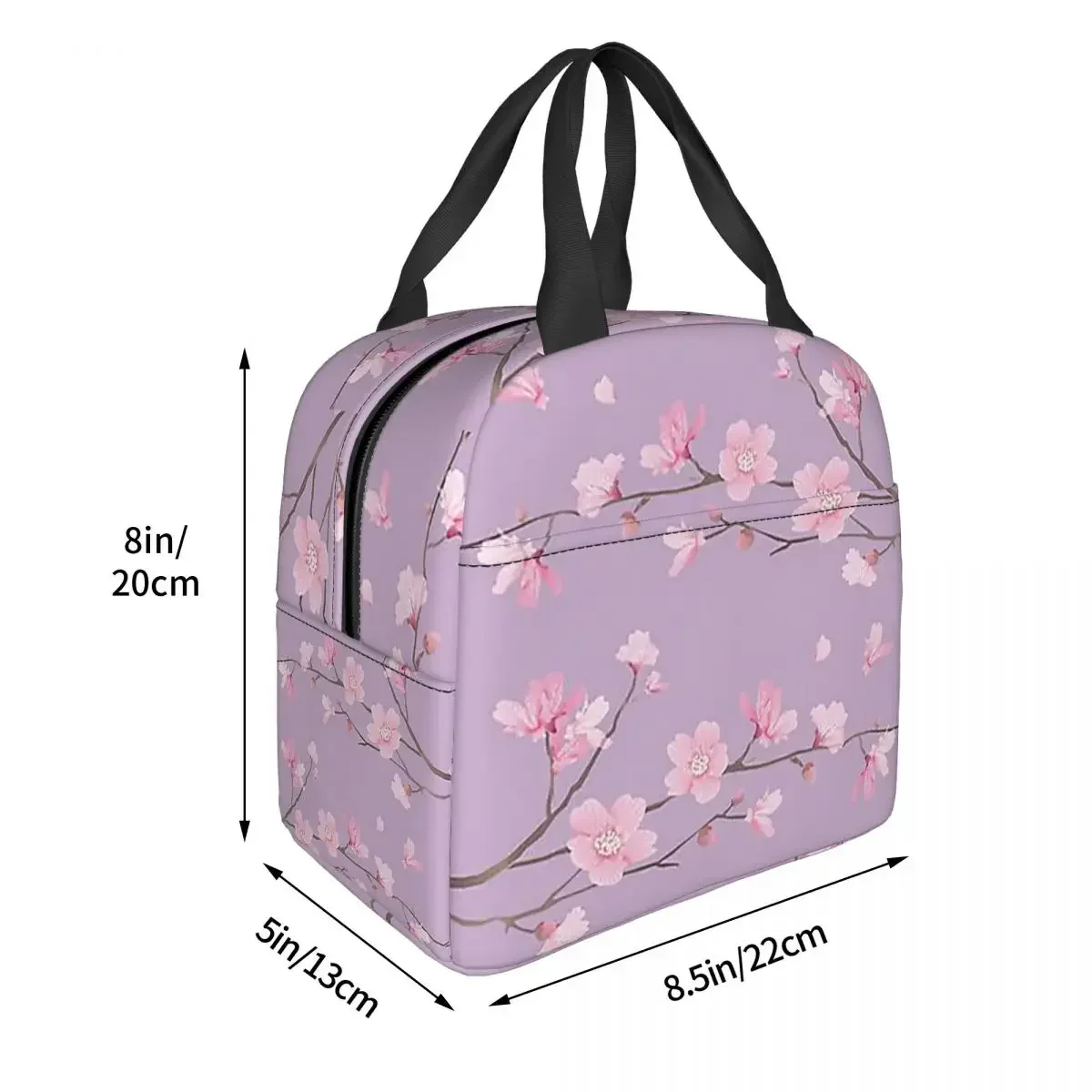 Cherry Blossom Flower Plant - Pastel Purple Insulated Lunch Bag for Women Kids Portable Food Boxes Thermal Lunch Box Tote