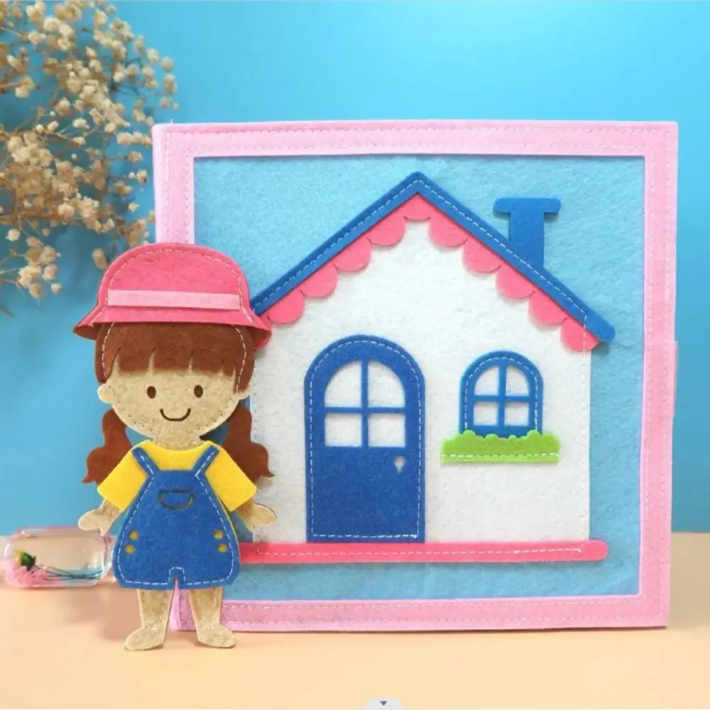 

House Puzzle Felt Book Stereoscopic Educational Montessori Felt Cloth Book 3D Cartoon Early Learning Educational Book 2-3 Years