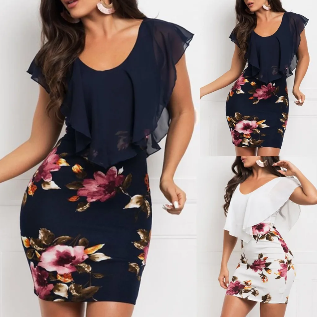 

Dress Women Summer 2024 Sexy floral Printing Splicing Printed slim mini o neck Dresses Casual Vestidos