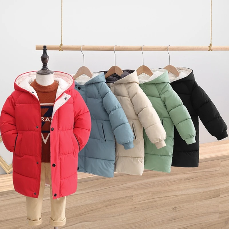 

Kids Down Long Outerwear Winter Big Children Thicken Warm Cotton Clothes Boys Girls Padded Parka Coats Teen Jacket for Girls