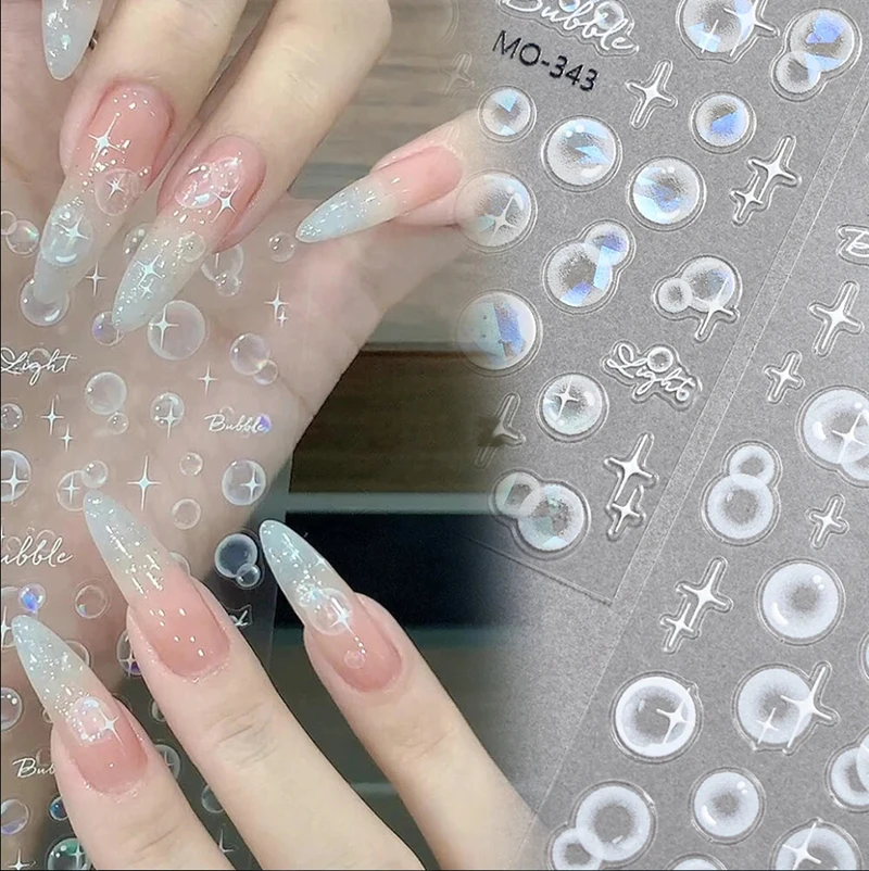 5d Emboss Nail Art Stickers Translucent Aurora Color Bubbles Loves Adhesive Sliders Nail Decals For Manicure Tips Accessories