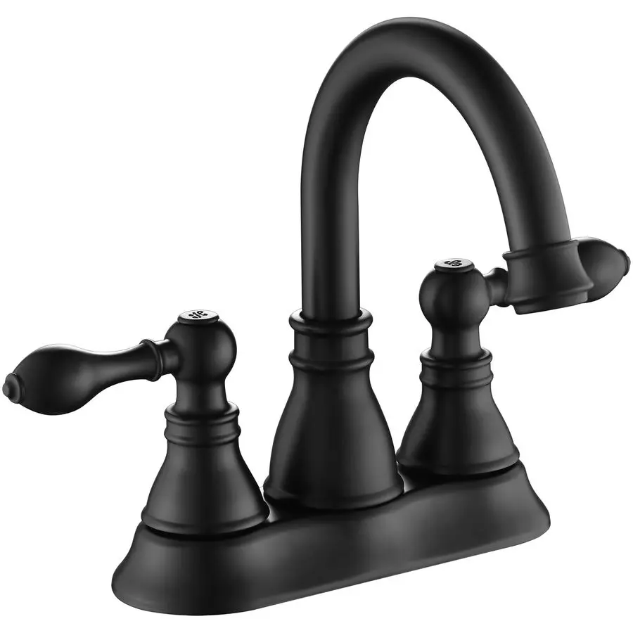 

Смеситель для раковины матовый черный, 3 отверстия, с переливным клапаном и выдвижным сливом, поворотный излив на 360°, для установки в центре раковины, F4501MT