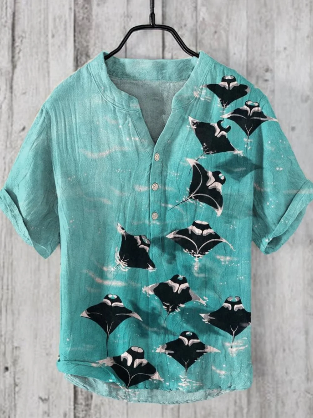 

Men's Summer Printed Pullover 3-Button Polo Shirt Casual Vacation Loose Oversized Short-Sleeved Top for Daily Wear