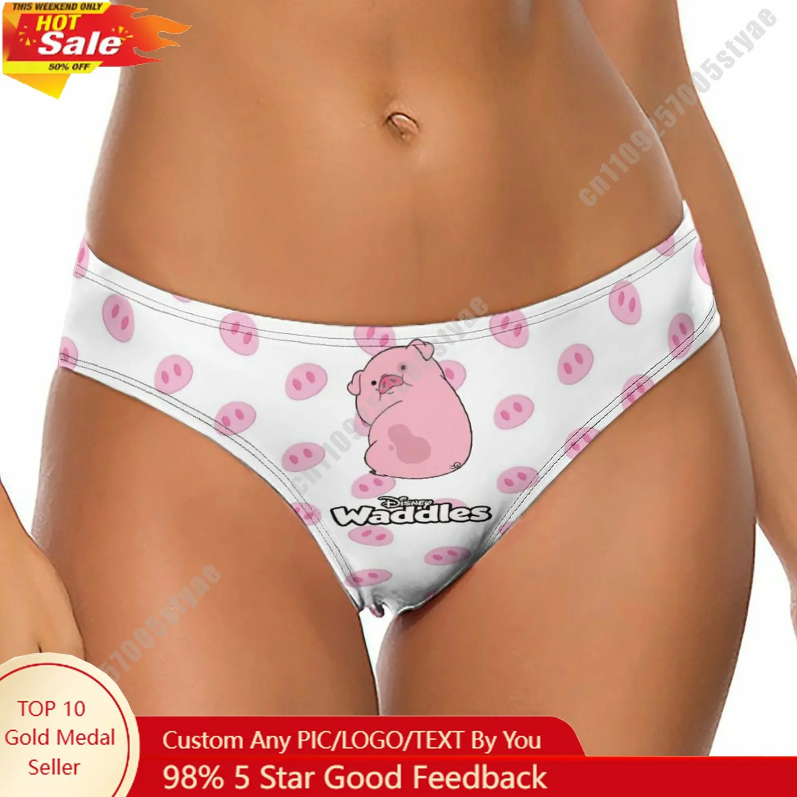 

Waddles Underpants Disney Cartoon Women Pure Cotton Thong Underwear Custom Your Photo Logo Text Lightweight Breathable