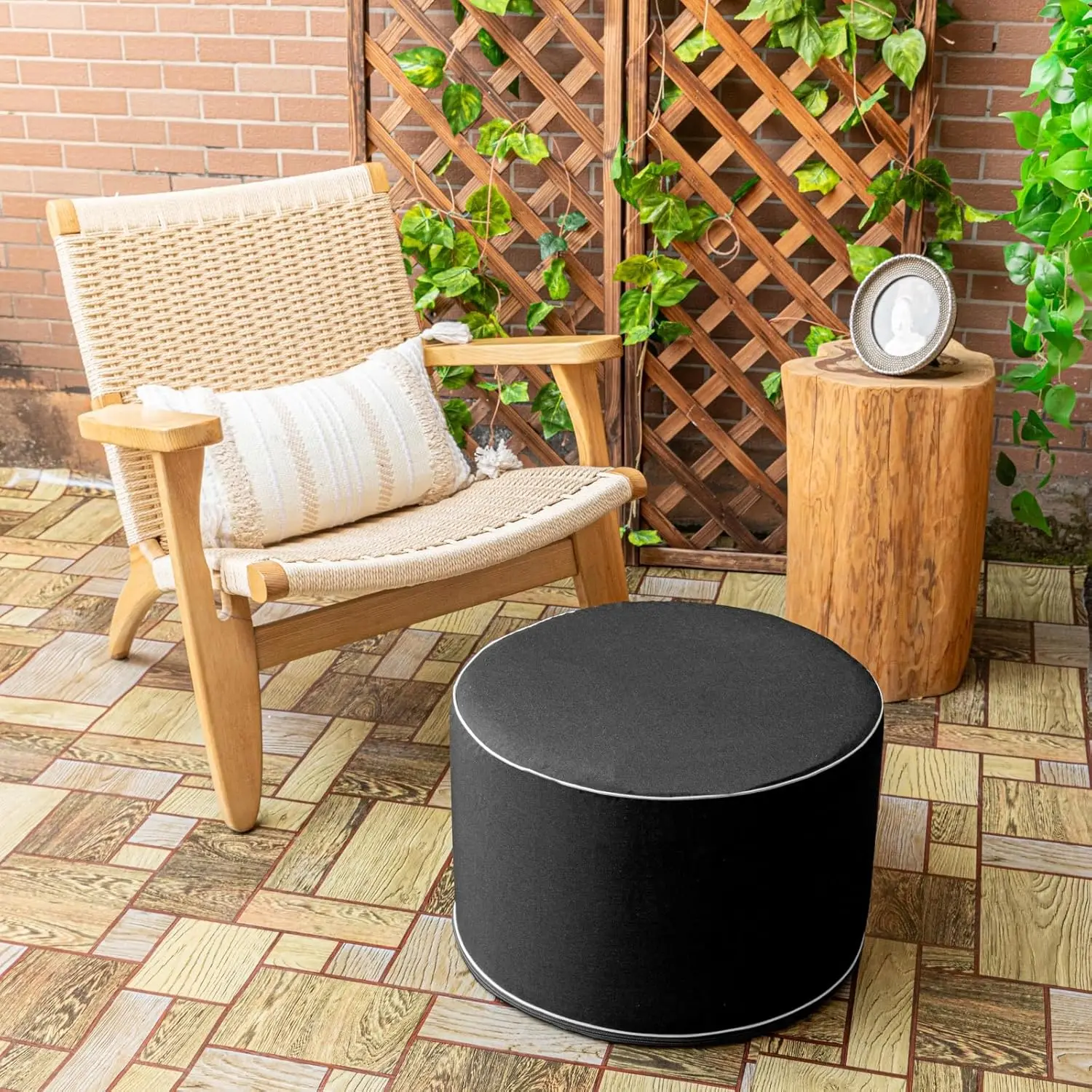 Outdoor Ottomans for Patio Pouf Waterproof Fade-Resistant Ottoman Foot Rest for Outdoor - Ottoman Chair Filled with High-Density All-in-One Foam, 20