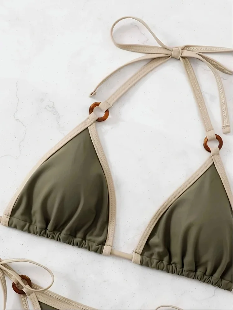 خمر مثير معلقة رابطة عنق القمم ملابس الشاطئ النساء ملابس السباحة الشاطئ بيكيني سليم صالح قطعتين مجموعة ملابس السباحة 2025 الصيف الإناث