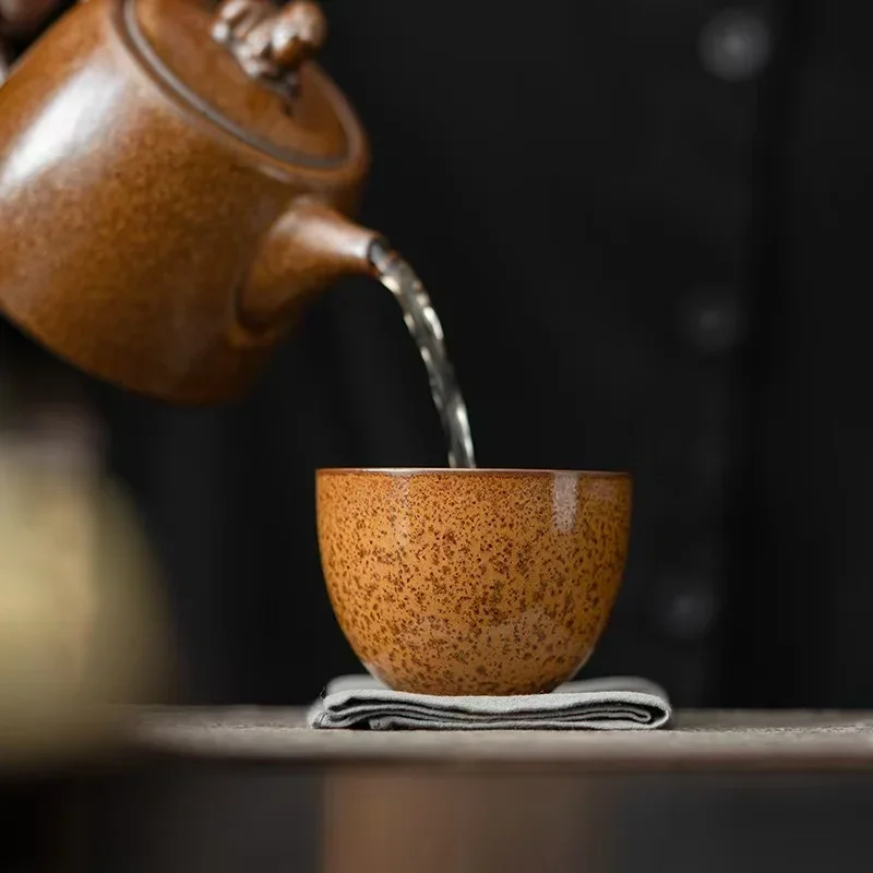 2Pcs 80ML Japanese Handmade Retro Coarse Pottery TeaCup Antique Kiln-changed Ceramic Master Cup Household Kung Fu Tea Set Teacup