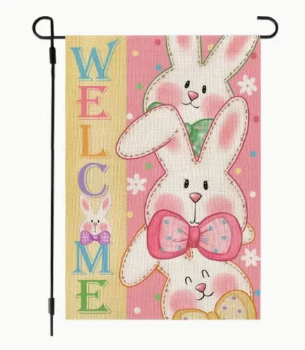 Welcome Garden Flag 12x18in Burlap Double sided Easter Bunny NEW