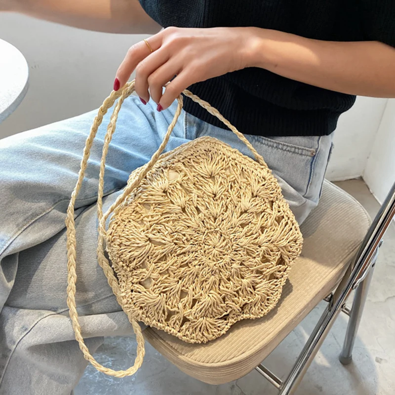 2022 Summer Octagon Straw Bags Female Travel Beach Bags Vacation Rattan Handmade Shoulder Messenger Bag Fashion Woven Handbag