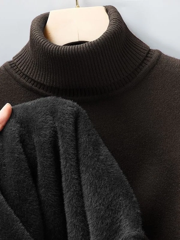 

Thiened Fce High Collar Knitted Sweater Men's Casual Winter Faion Warm Color Inner Wear Polyester Fiber Long Sve