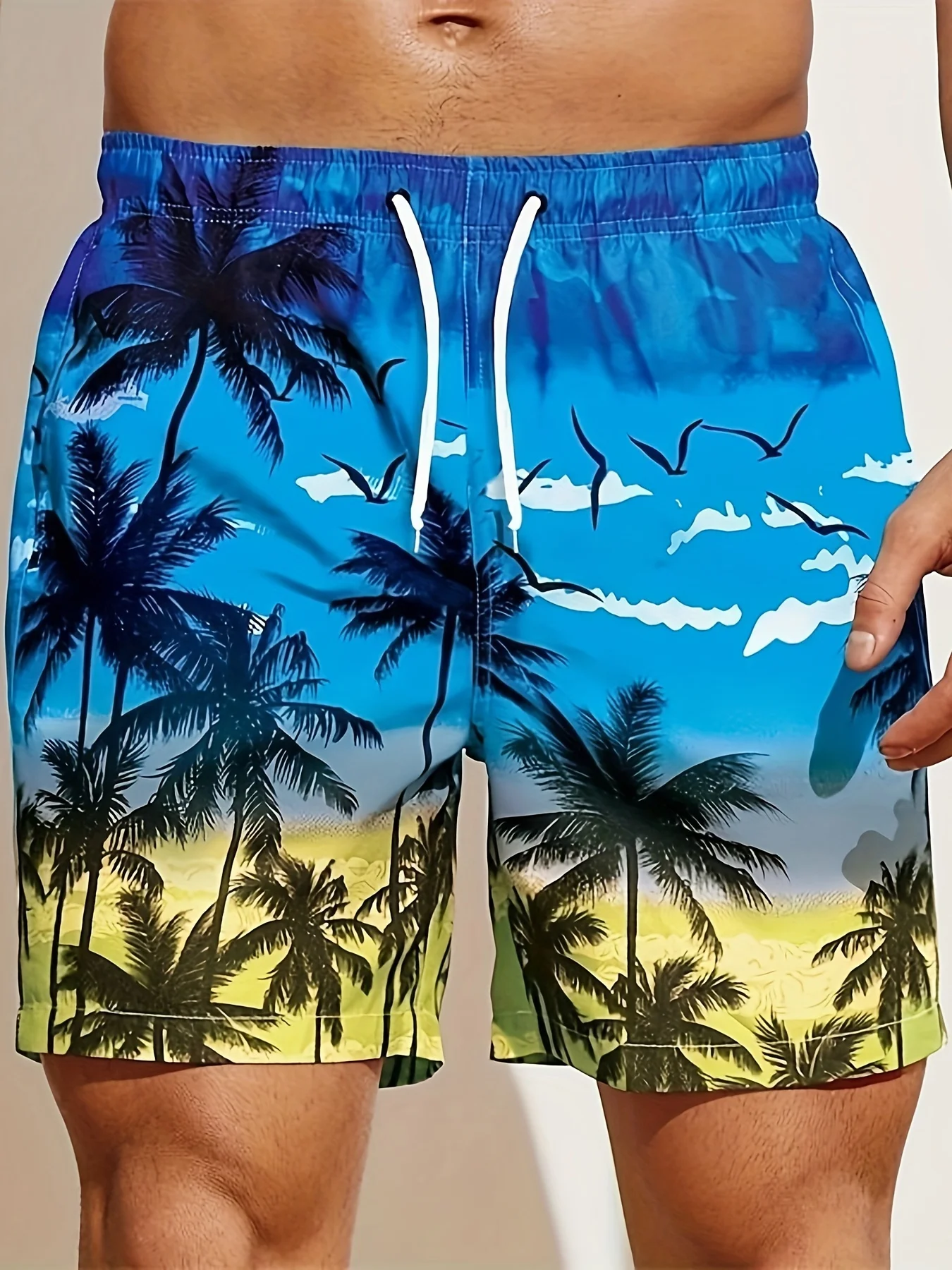 Summer Men\'s Shorts Quick Drying Hawaii Holiday Sports Swimming Trunks Fashion 3D Coconut Tree Printed Loose Sports Shorts