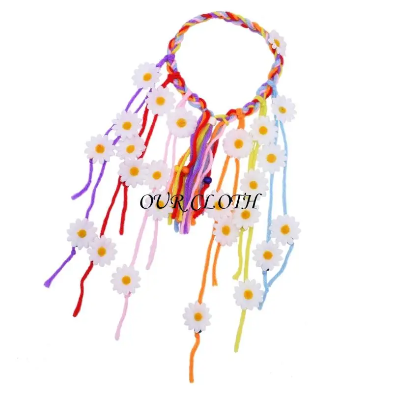 Fleur Hippie Band Band Floral Crown Comemain Tournesols Perles Ajuster les coiffures fleur Accessoires Bohemian Costumes Y1ac