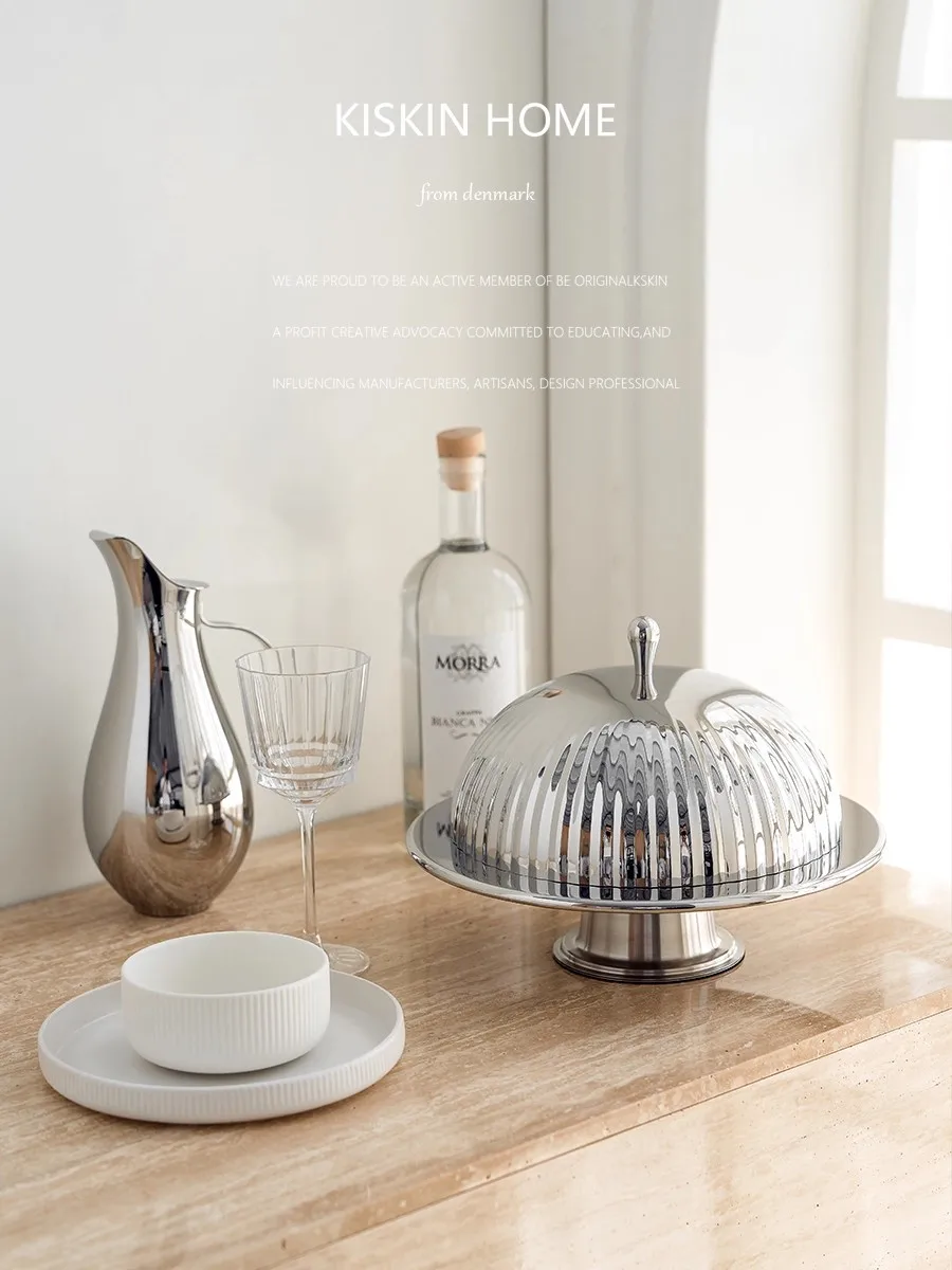 European Style Modern Exquisite Creativity Stainless Steel Pastry Tray Advanced Western Cuisine Dust-Proof Steak Serving Plate