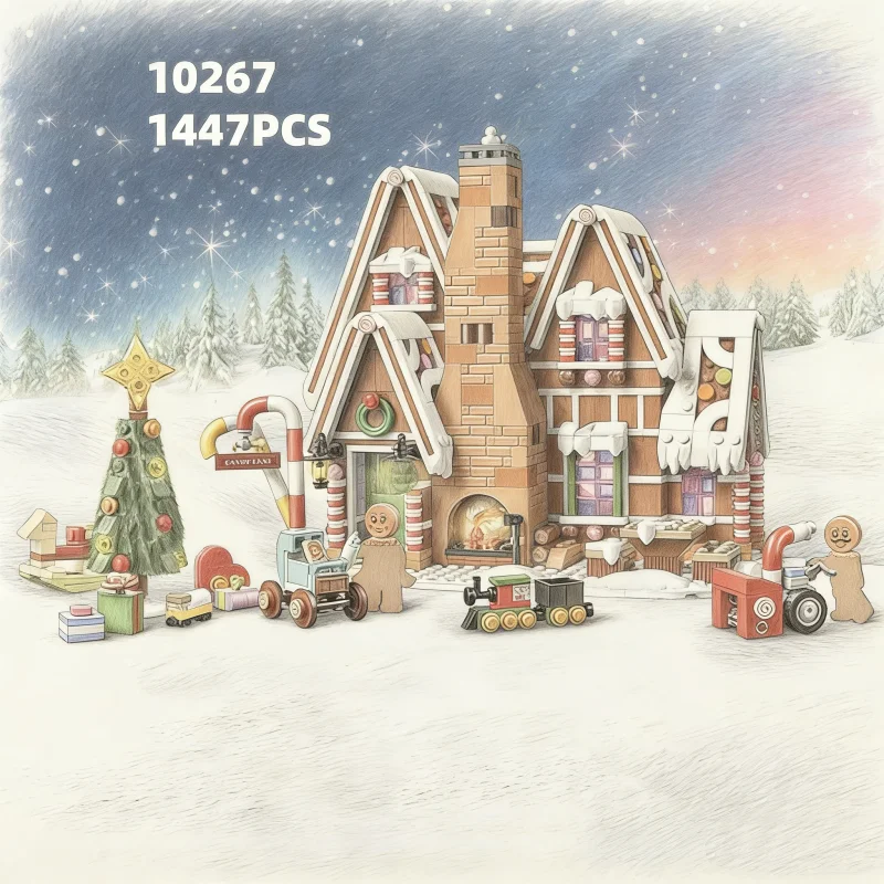 10267 Casa de jengibre navideña, modelo de invierno, regalo de vacaciones de pan de jengibre, 1477 Uds., juguete educativo de ladrillo para niños