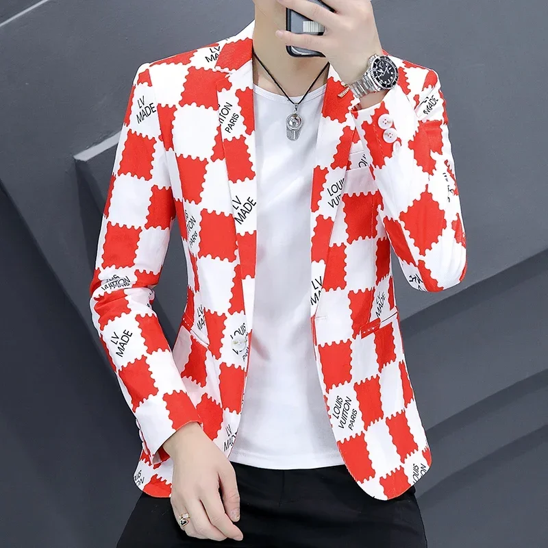 New Men's Korean Version of Casual Work Officiating Wedding British Style Letters Blazer All Business Fashion Gentleman Suit