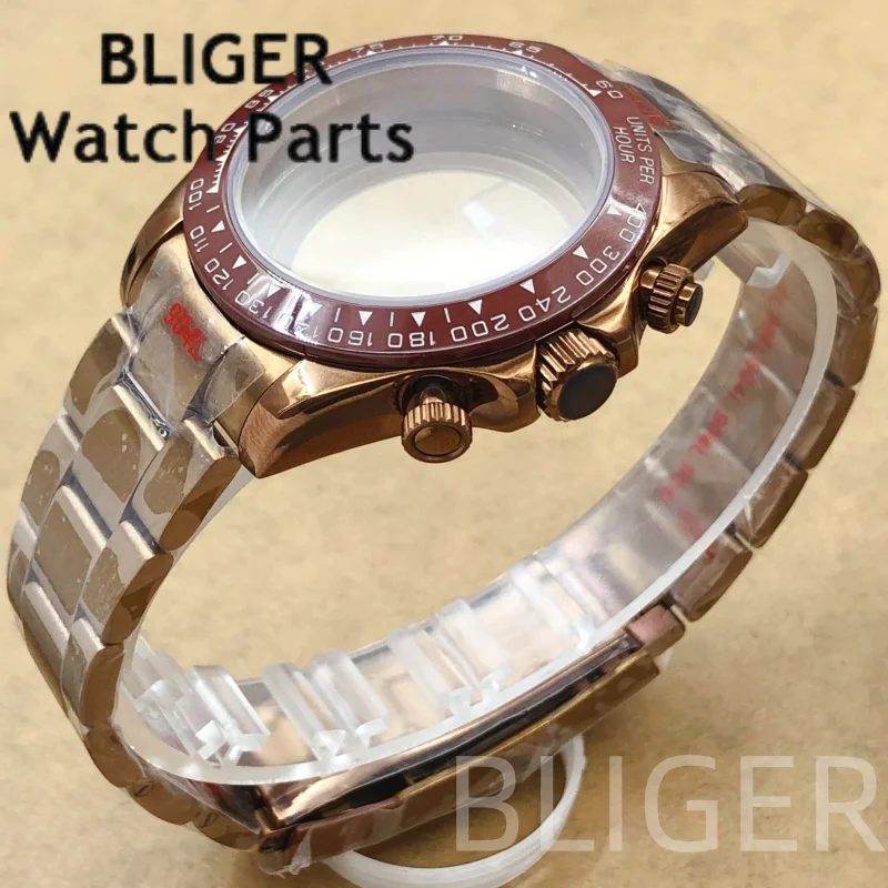 BLIGER 39.3 مللي متر VK63 خمر كرونوغراف المغلفة ساعة نحاسية مع حزام صالح VK63 حركة الكوارتز الرجال تعديل ساعة اكسسوارات