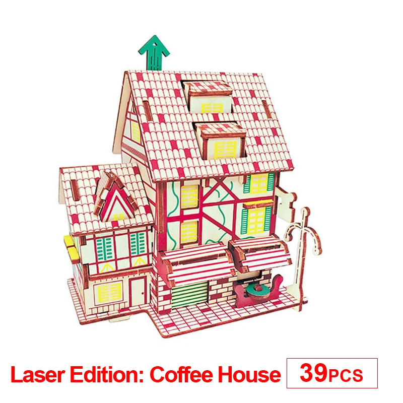 Juguetes modelo Diy, rompecabezas de madera 3d, casa de café francesa, Kits de madera, juego de rompecabezas, juguetes de ensamblaje, regalo para niños y adultos P19