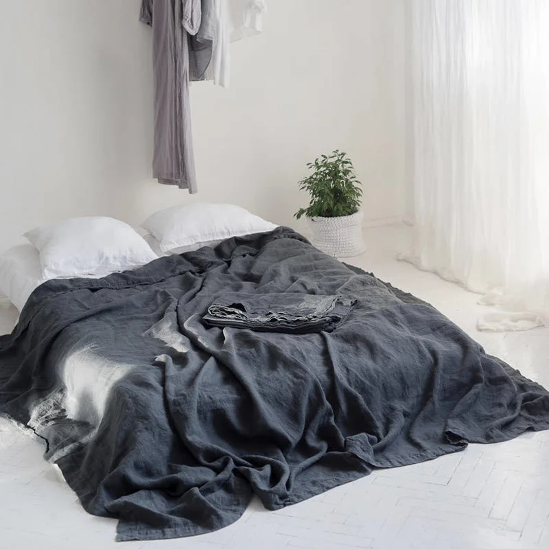 100% Pure French Linen Flat Sheet Stone Washed Solid Color Breathable Durable Bed Sheet, Cooling Linen Bedding for Hot Sleepers