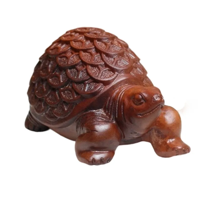 Carved Wood Turtle Figurine For Office Decoration Money Turtle Statue Feng Shui Wealth Lucky Ornament For Good Omen