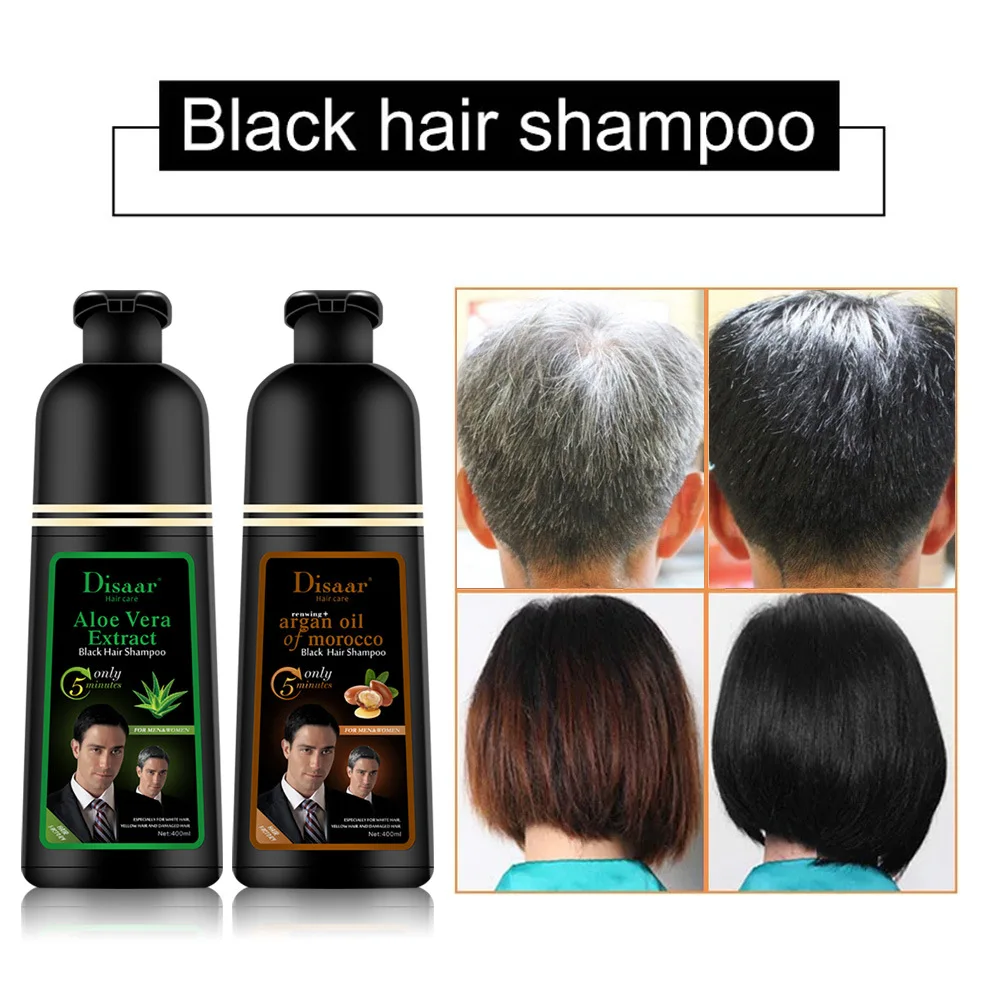 

Disaar Aloe/ Argan Oil Speedy Hair Color Shampoo Cover Gray & White Hair Natural Black Hair Dye Shampoo Repair Damaged Supplies