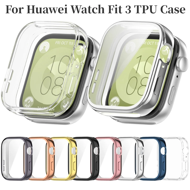 Funda de TPU suave para Huawei Watch Fit 3, cubierta de pantalla protectora todo incluido para Huawei Watch Fit 3, accesorios de cubierta anticaída