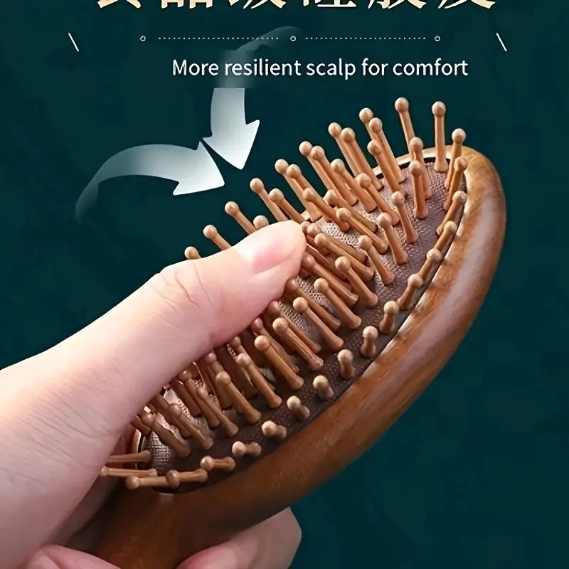 Luxurious Sandalwood Air Cushion Comb - Fine-Toothed, Scalp Massaging Hairbrush for All Hair Types
