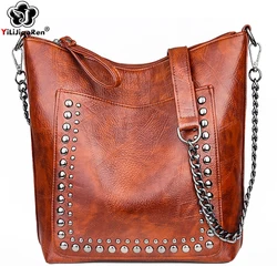 Bolso De hombro Retro con remaches, bolsos cruzados con cadena para Mujer, bandolera De cuero De lujo, bolso grande para Mujer, Bolsas De Mujer