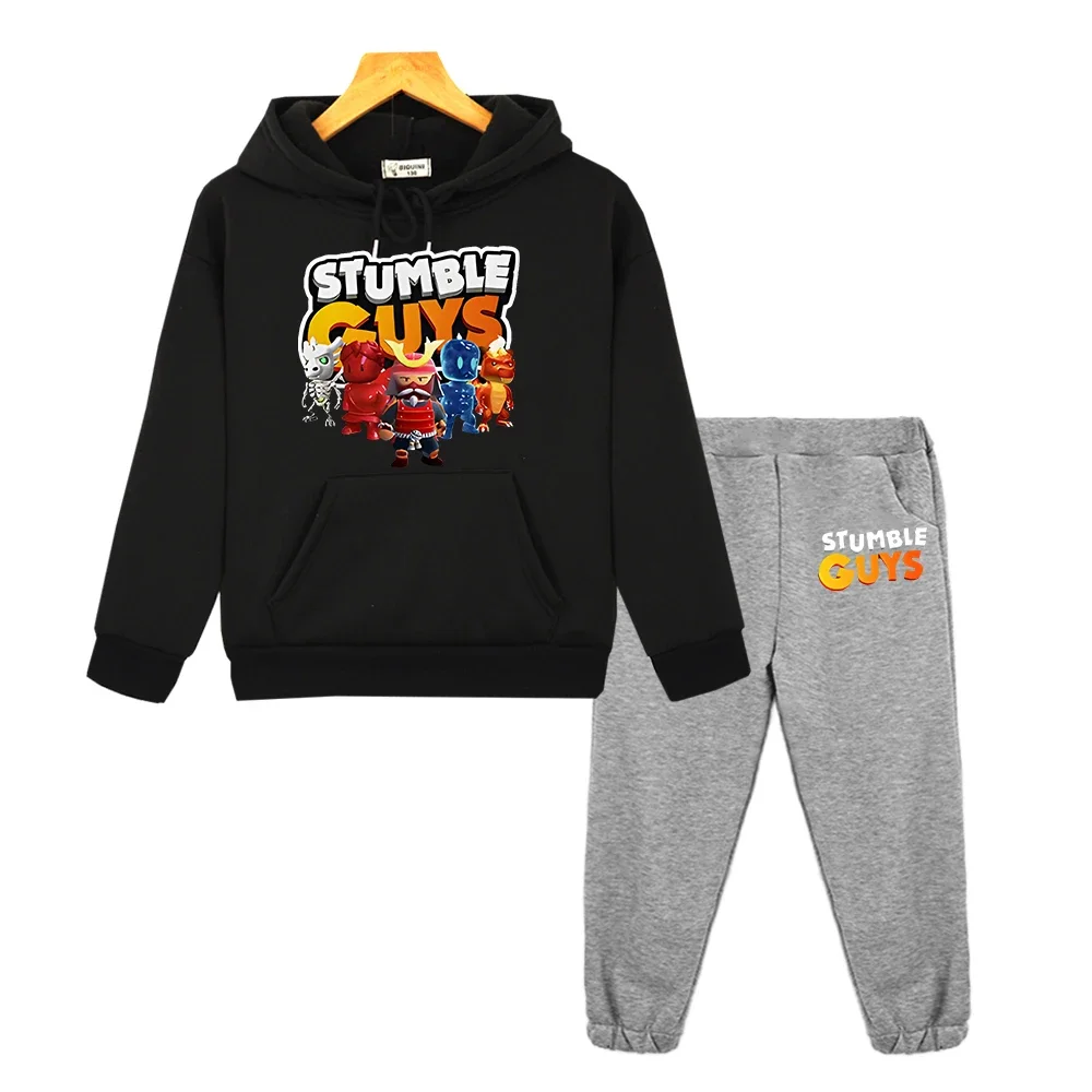 Kawaii sweatshirt anime hoodie Stumble Guys 2pcs pullover+pants Autumn boys girl Hooded Sets Fleece Jacket kids boutique clothes