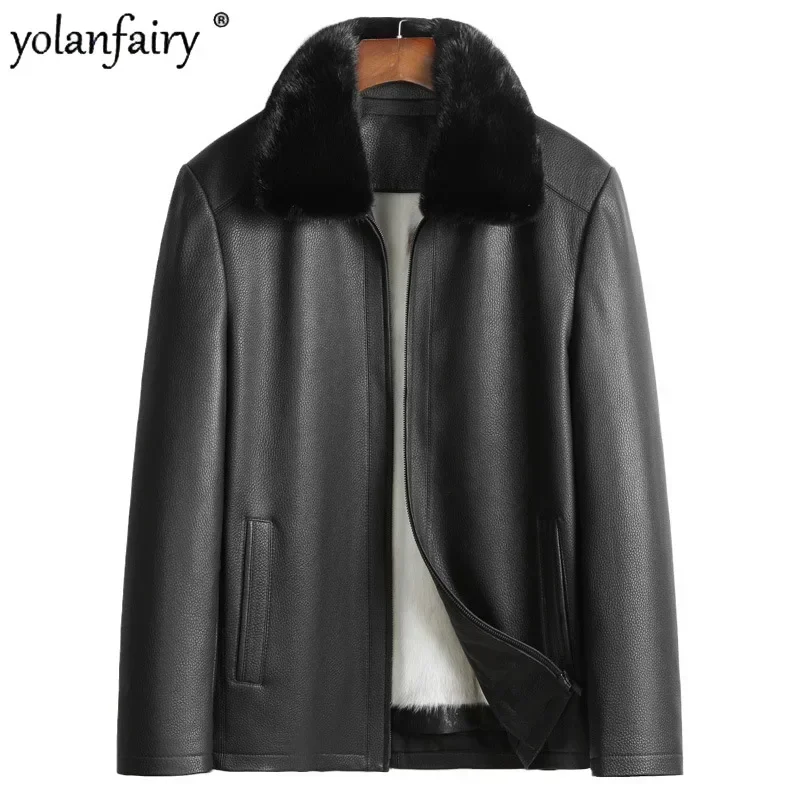 

High-end Deerskin Jacket Men's Cross Whole Mink Inner Real Fur and Leather Jackets and Coats for Men Clothing Male Winter Coat F