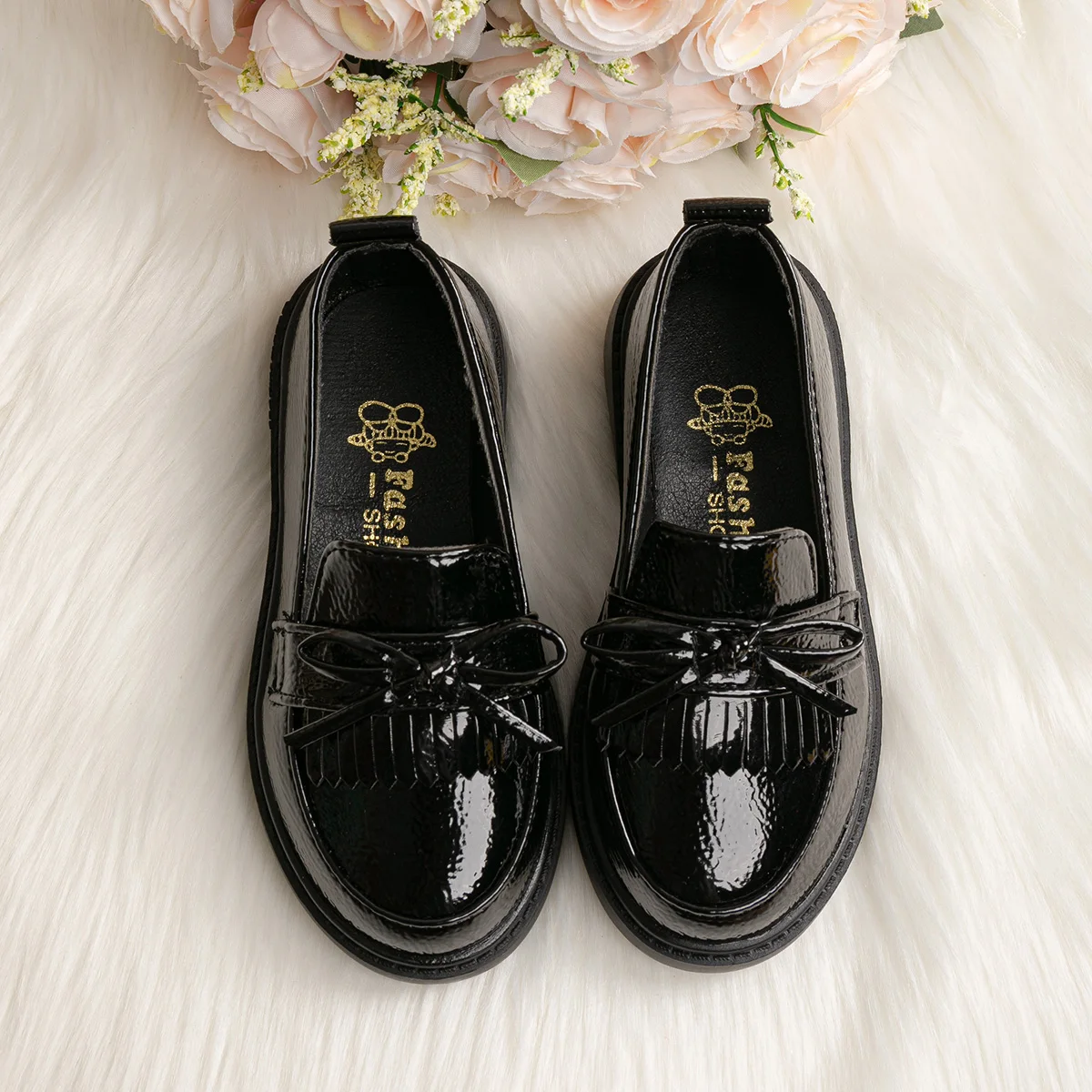 Toddler Little Kid Girls Loafers Patent Leather Bowknot Platform Flats School Uniform Shoes Casual Dress Party