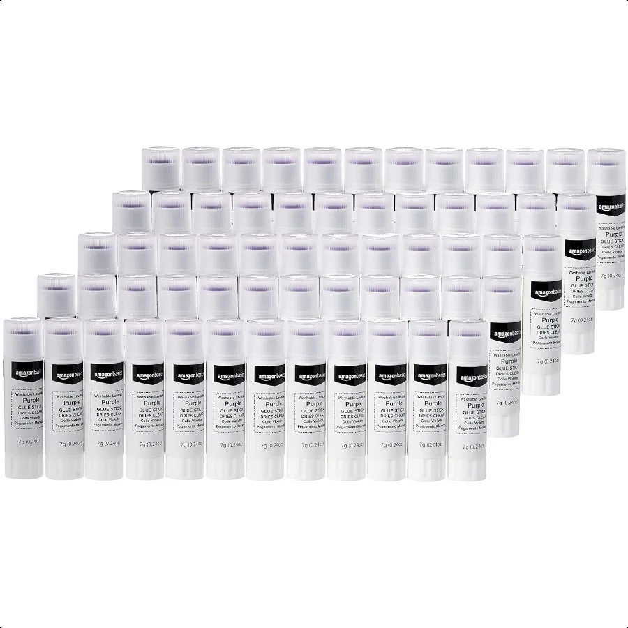 

Basics Purple Washable School Glue Sticks Dries Clear NonToxic 0.24oz Stick 60Pack