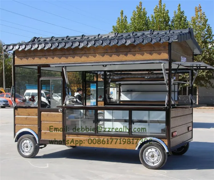 Camión de comida eléctrico al aire libre de cocina personalizado de tamaño, carrito/camión/remolque móvil de comida rápida para aperitivos, carrito de helado