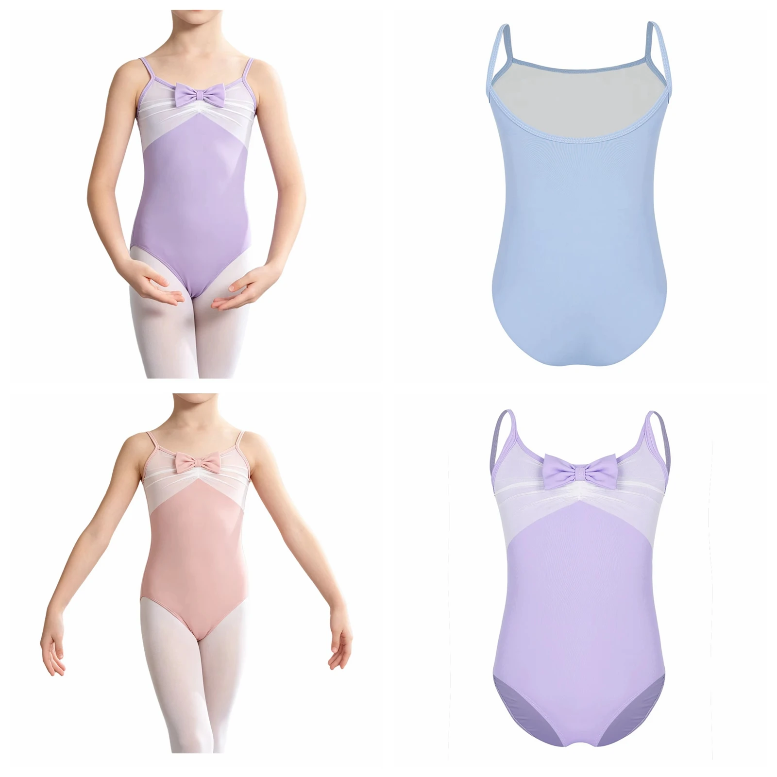 Maillot de Ballet sin Espalda con Tirantes Finos y Fruncido para Niñas, Ideal para Práctica, Actuaciones y Gimnasia