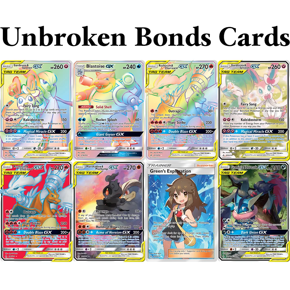 

Коллекционные голографические карты PKM Unbroken Bonds (UNB): Гардевоар, Сильвеон, Гренинжа, Зороарк, Маршадоу, Мачамп, Бластойз/GX