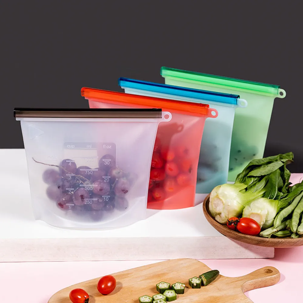 Silicone Storage Bag 500ml 1000ml 1500ml Reusable Food Packaging Zip-lock Bag Frozen Food Storage Supplies Kitchen Spare Tools