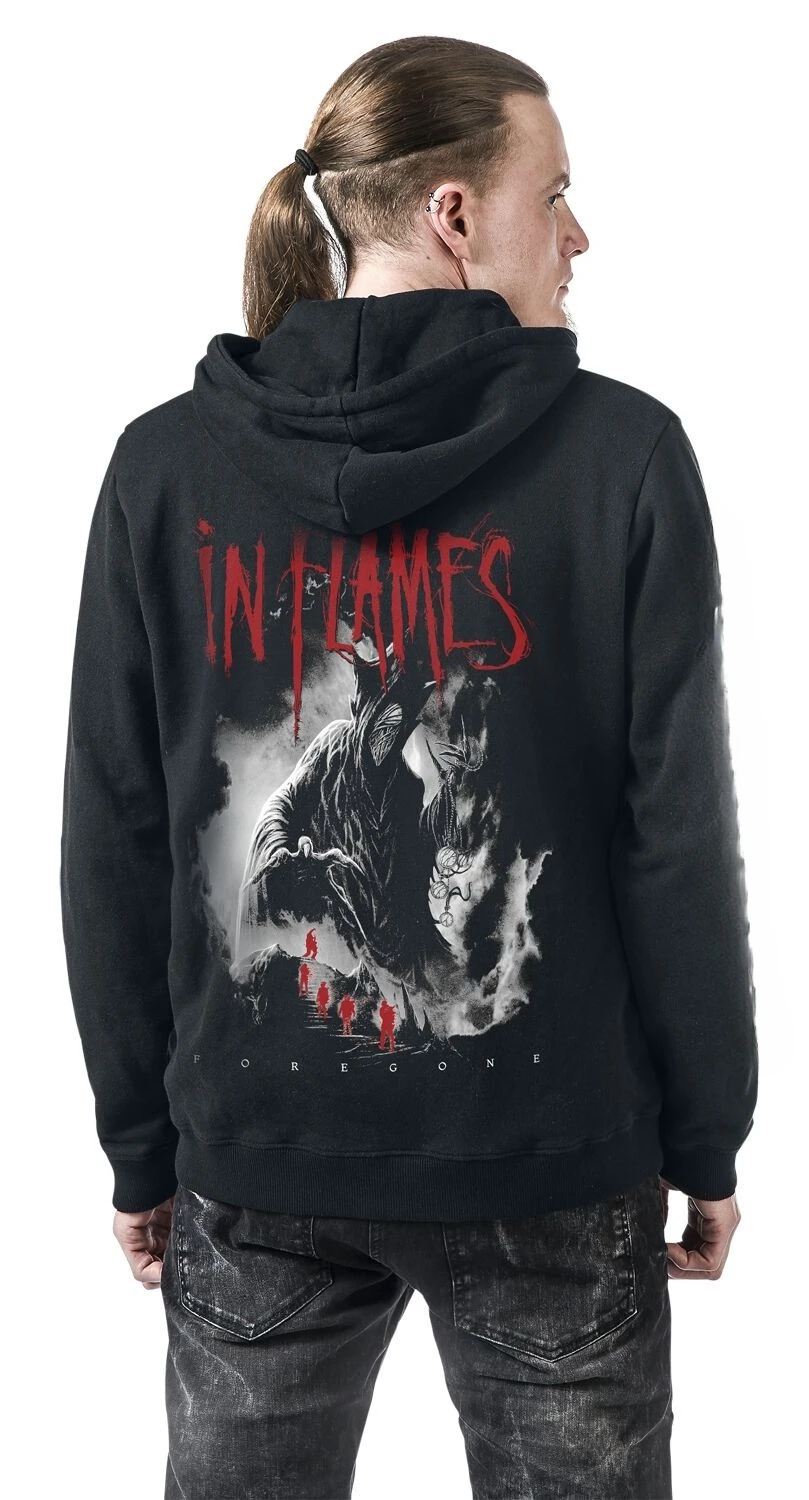 سترة بغطاء للرأس من In Flames Foregone، سويت شيرت ميلوديك ديث ميتال، مثالي للمعجبين الذين يحبون الفن الداكن ونمط معدني ثقيل