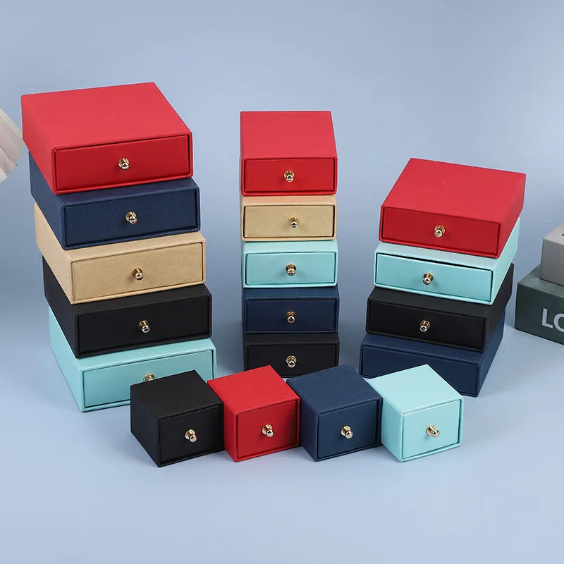 10pcs Fashion Metal Drawer Paper Boxes Organizers Storage Necklace Bracelet Rectangle High Quality Jewelry Packing Carton Case