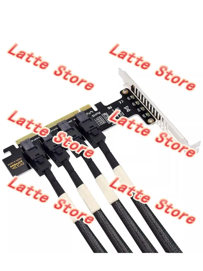 PCIe 4.0 X16 Lane Distribution Expansion Board with Four U.2 NVMe Connection Interfaces Supporting SFF-8643 & SFF-8639 Terminals