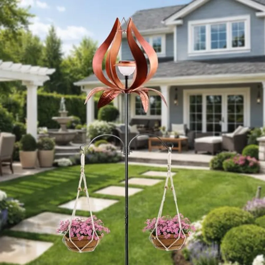 

Многофункциональные садовые ветряные волчки с солнечными светильниками, большие уличные украшения для сада коричневого цвета с двойными крюками-пастушьими колокольчиками и C-образными крюками