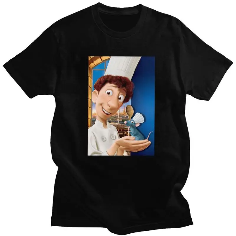 Mens Ratatouille Anime T Shirt Short-Sleeve Cotton Tshirt Handsome T-shirt Designer Alfredo Linguini Remy Tees Slim Fit Clothes