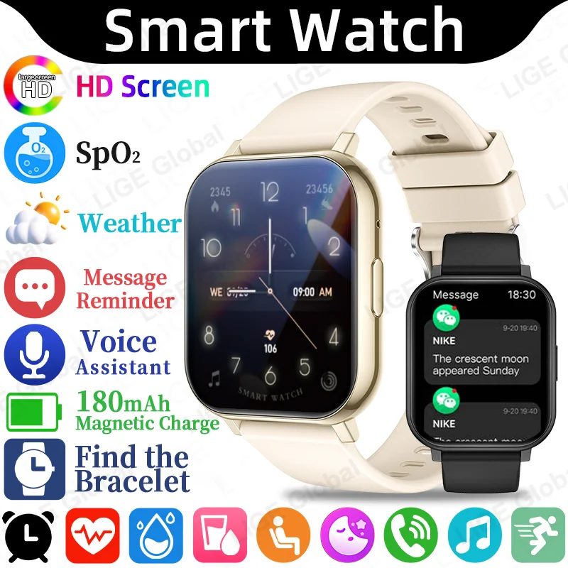 LIGE Smartwatch Women Wristwatch Men BT Call Smart Watch Message Fitness Sports Bracelet Gift Electronic Clock For Android IOS
