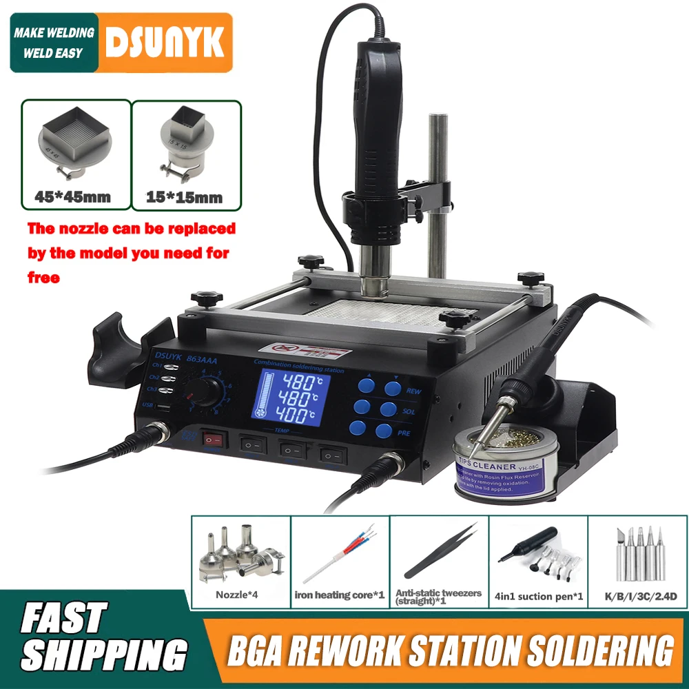 863AAA 1360W Preheating Station PCB Preheater Soldering Station BGA Rework Station Soldering Iron Heat Gun Welding Station