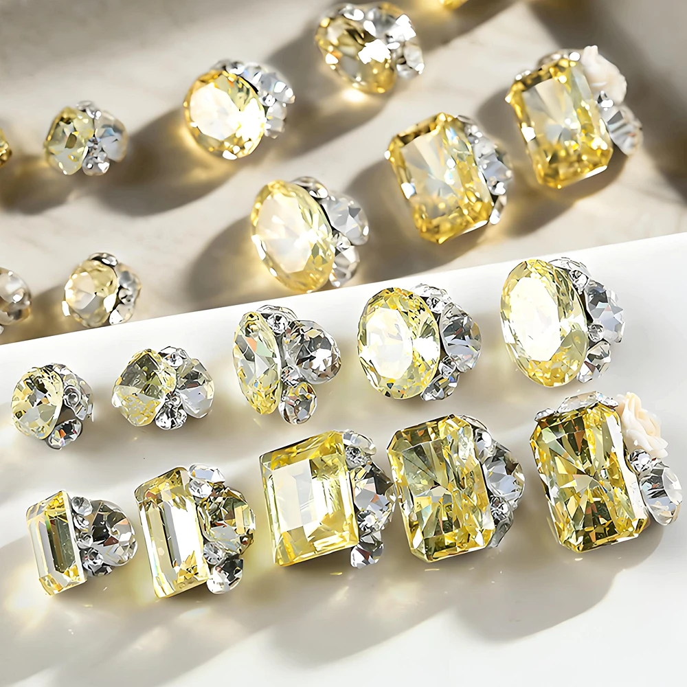 

5PCS Yellow Crystal Stacked Nail Art Rhinestone Gem Diamond Piling Jewelry Accessories For Nails Decoration Manicure Supplies
