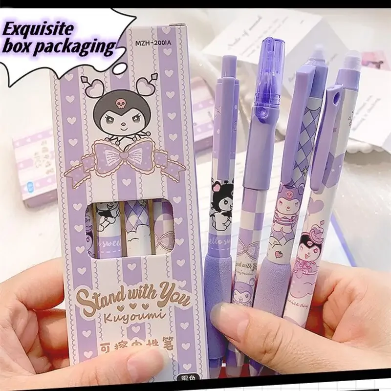 Sanrio Kuromi Erasable Neutral Pen Cute Cartoon New Models Temperature-sensitive Erase Pen School Supplies Birthday Gifts