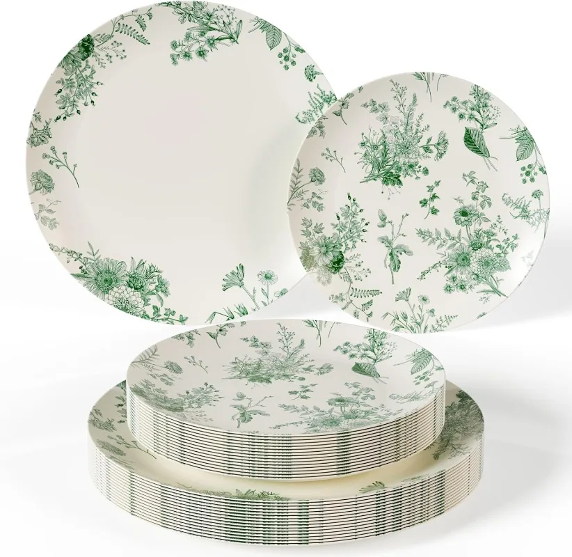 

80 Piece Plastic Disposable Plates Set For 40 Guests I 40 X 8 Inch Dessert Plates & 40 X 10 Inch Disposable Plastic Plates