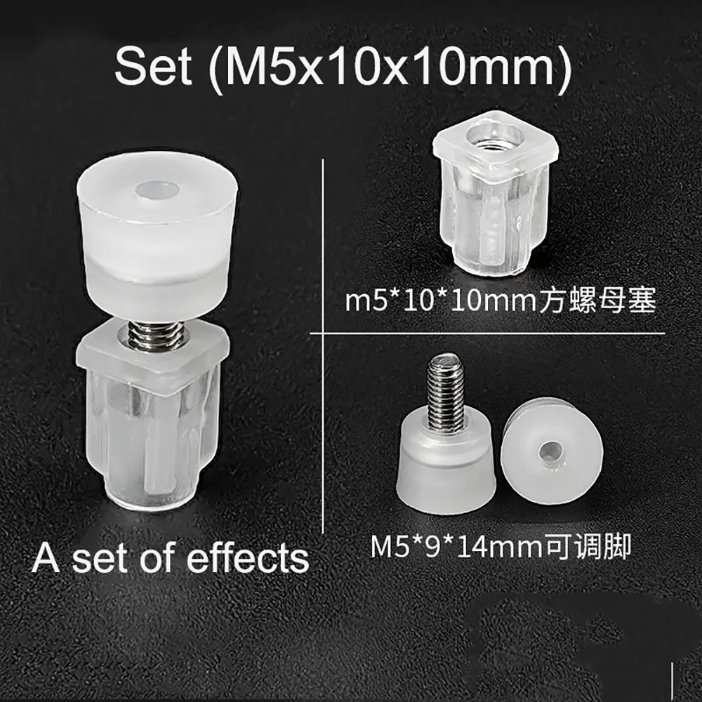4/8Pc M5 Screw-In Furniture Levelers Heavy Duty Anti-Wobble Adjustable Height Steel Base Black Clear Plastic Floor Protector Pad