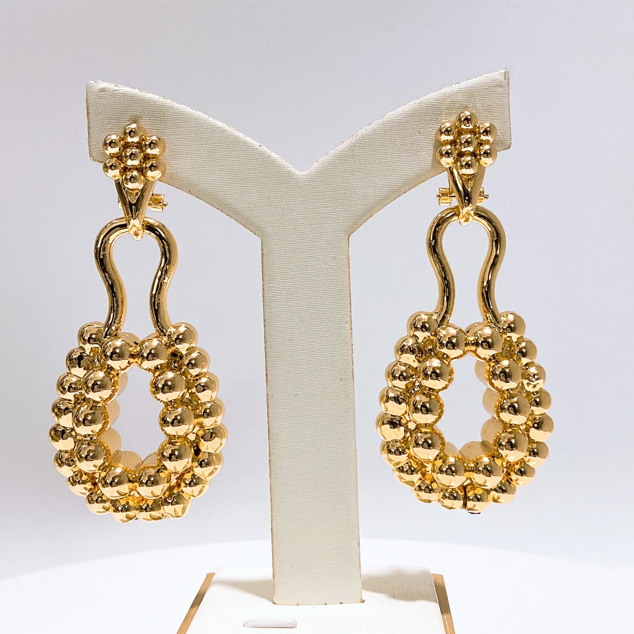 Chunky 18K Gold Plated Beaded Twisted Drop Earring Ribbed Textured Geometric Dangle Statement Earrings Women Club Evening Jewery