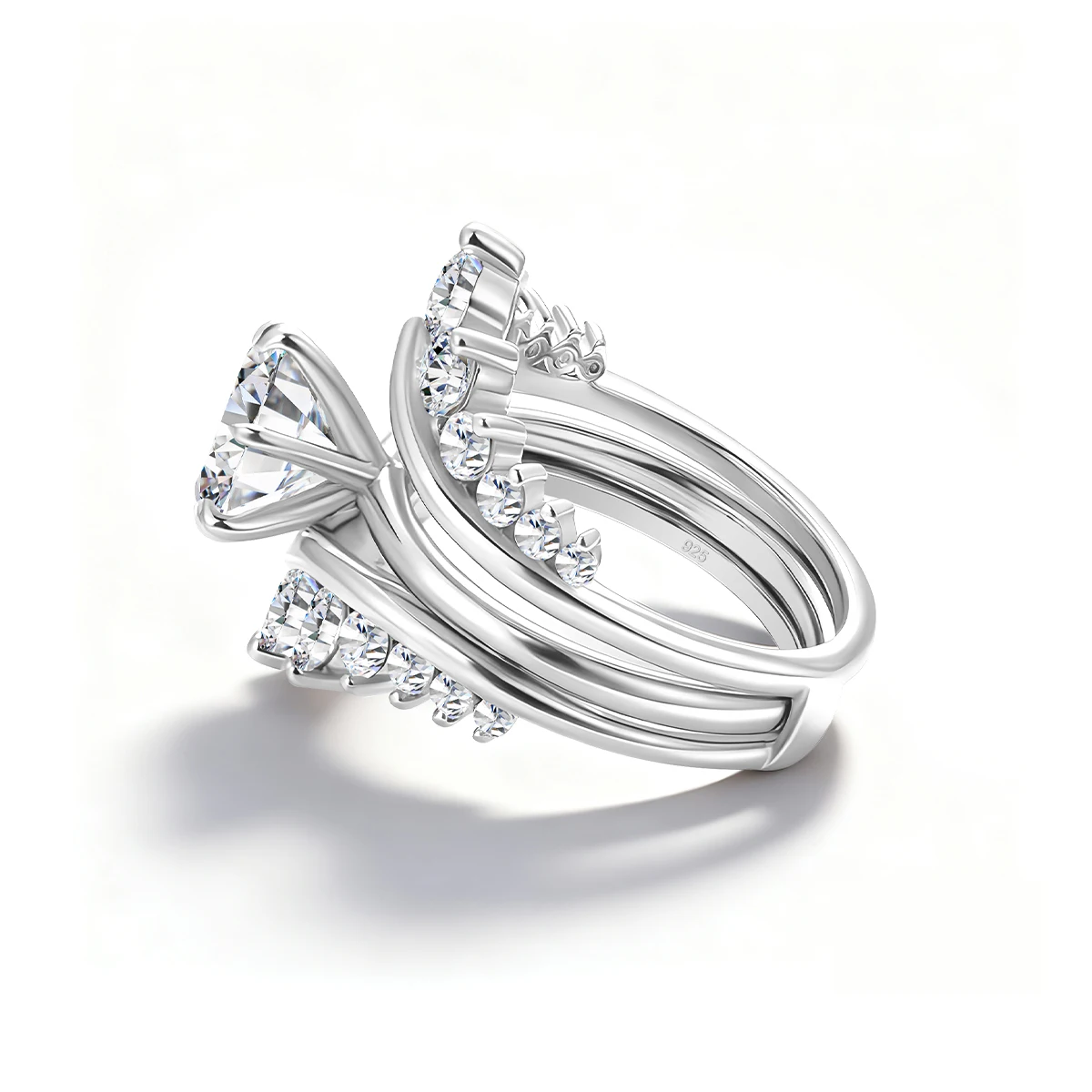 925 Sterling Silber Moissanit-Ring-Verstärker für Damen, Verlobungsring-Set, Gebogener Ehering, Brautschmuck – Detail 9