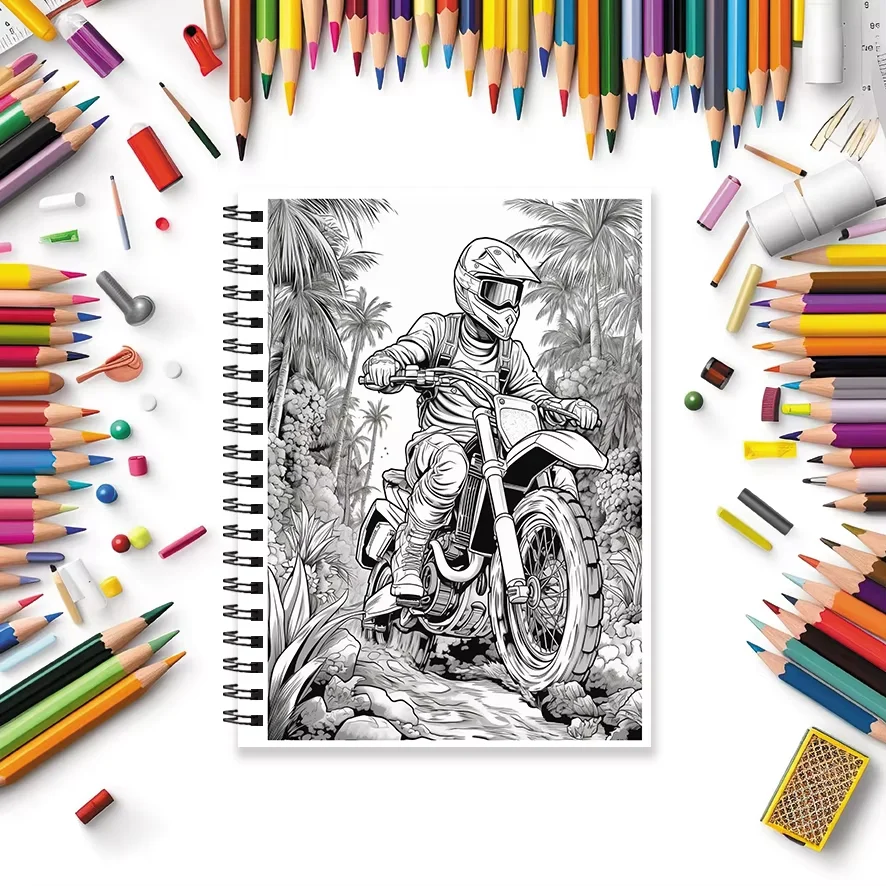 Buku Mewarnai Sepeda Motor Keren - 8,3 x 11,2 inci, 32 halaman - Cocok untuk menghilangkan stres dan hadiah kembali ke sekolah untuk keluarga Anda